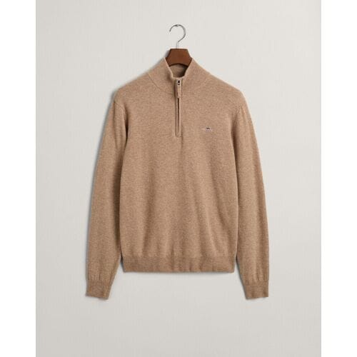Gant Halfzip Wol Trui Logo Beige - Maat L - Heren - Quarter zip