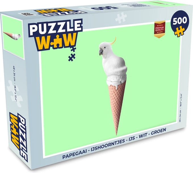 Puzzel Papegaai - IJshoorntjes - IJs - Wit - Groen - Legpuzzel - Puzzel 500 stukjes