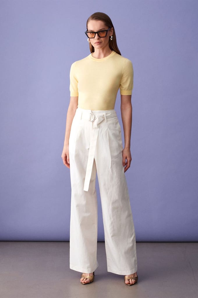Gestrikte Wijde-Leg Linnenmix Broek