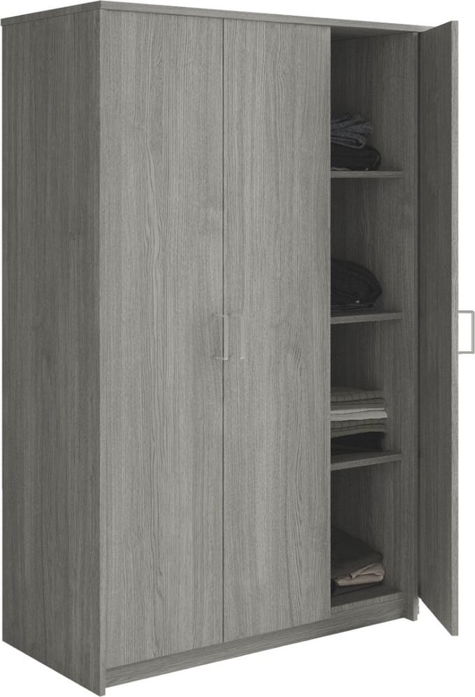 Interiax Kledingkast 'Amelie' – 3 Deuren, 1 Hanger & 4 Legplanken | Grijze Eik | 180x120x54 cm