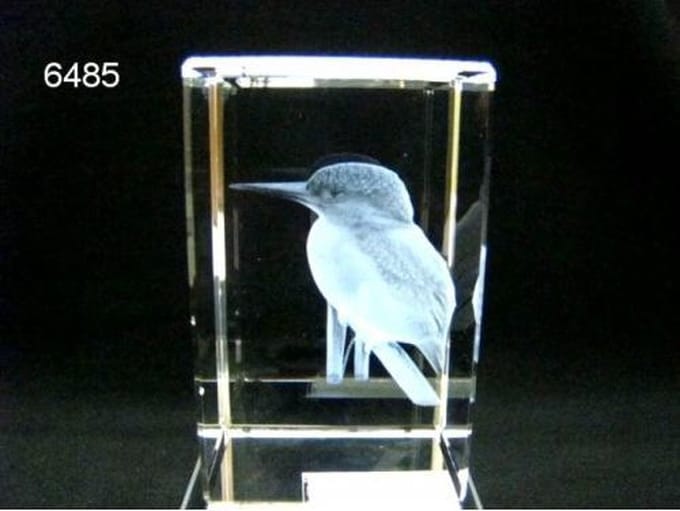 3D lasergravure ijsvogel – Glasblokje – 5 x 5 x 8 cm – Decoratie