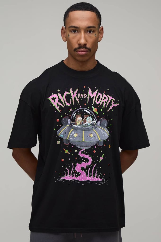 Oversized Rick & Morty Licentie Print T-shirt | Black | Size Medium