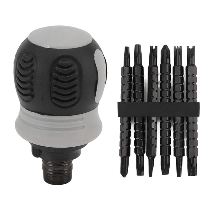 13 in 1 Mini Ratelschroevendraaier Bitset Telescopische Arbeidsbesparende Schroevendraaierhandgreep met 6 stuks Dubbele gray