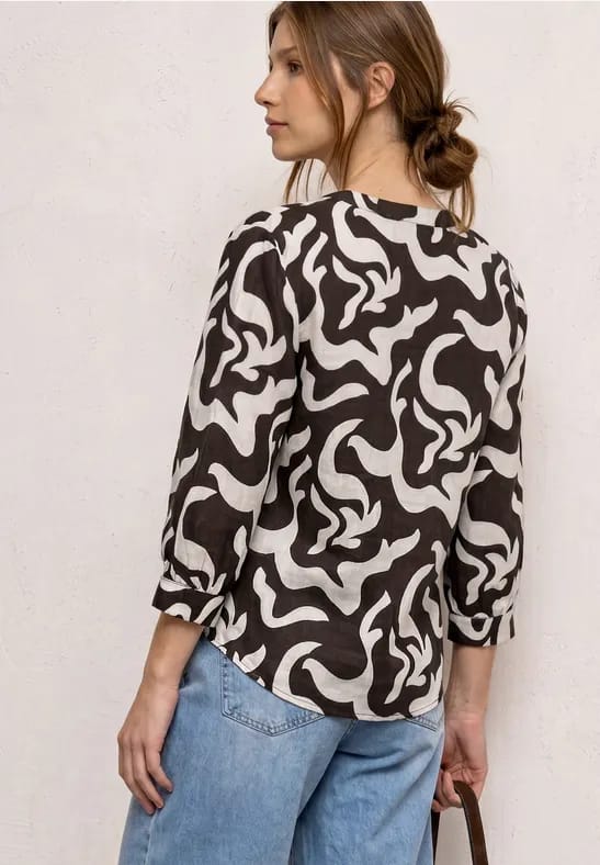 Blouse met gespleten hals van linnenmix