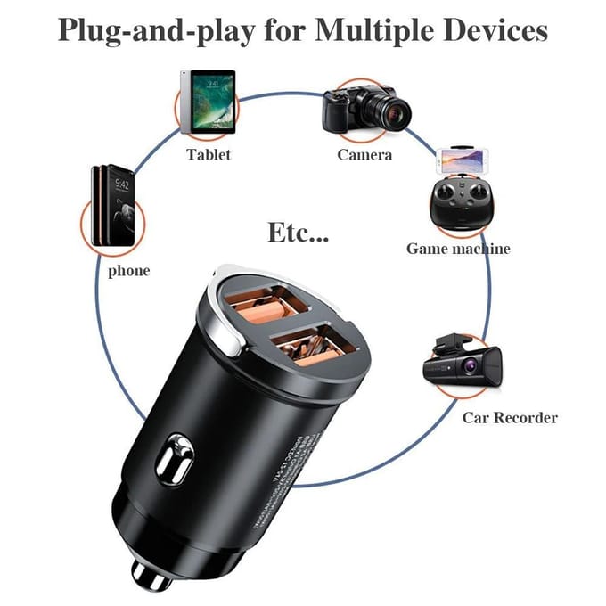 Mini chargeur de voiture USB 100W PD, charge rapide pour téléphone de voiture noir