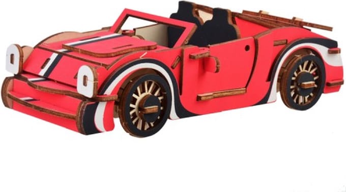 Bouwpakket 3D Puzzel Cabriolet van hout- kleur