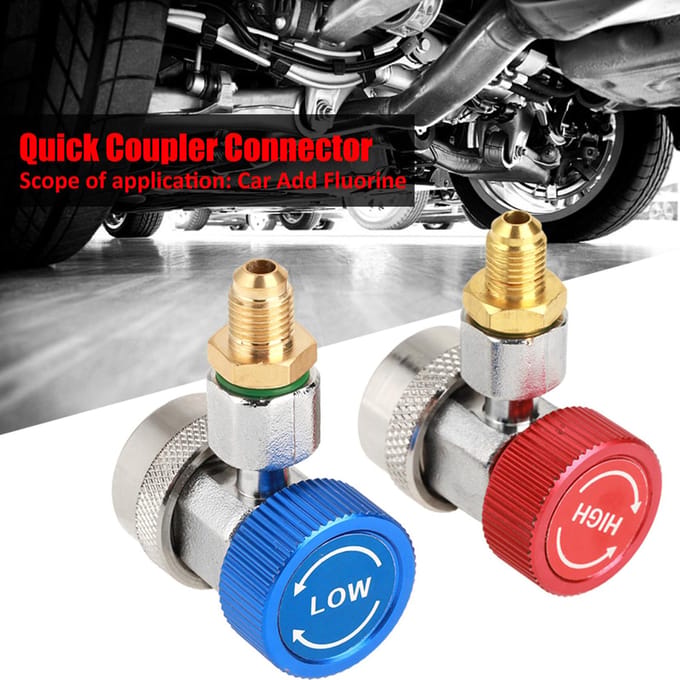 R134 Connecteur Rapide Bas Haut pour Climatisation Adaptateur Coupleur avec Bouchon
