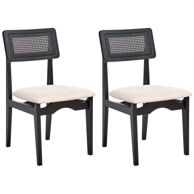 RUBONIA - Eetkamerstoel set van 2 - Zwart - Rubberhout/Polyester