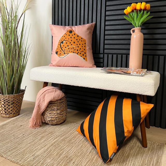 Gek op kussens! Sierkussen stripe zwart/okergeel | 45 x 45 cm | katoen/polyester
