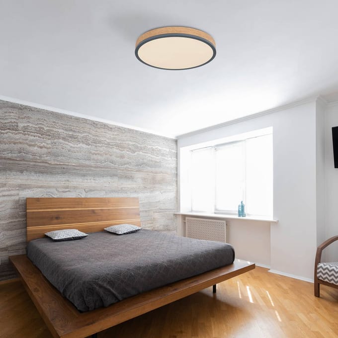 Globo LED plafondlamp Doro, Ø 45 cm, donker grafiet/hout, hout, 830