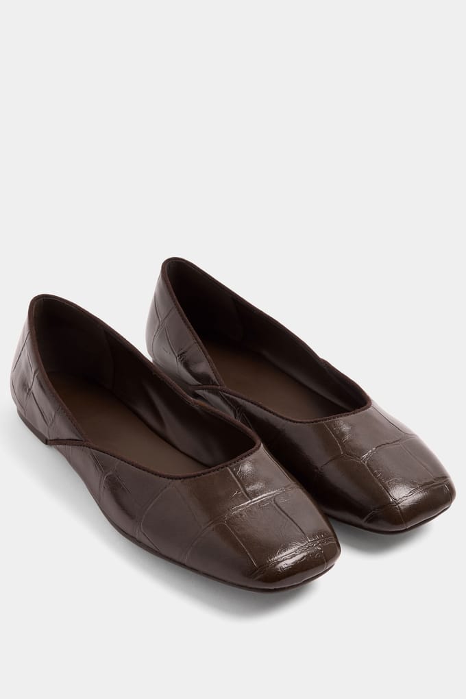 Yours Chocoladebruine Krokodillen Balletpumps Met Vierkante Neus In Brede Epasvormsize 43E