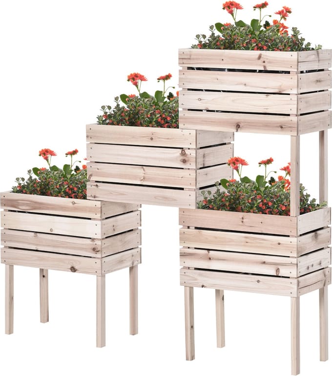Outsunny verhoogde plantenbak - 4-delig - bruin