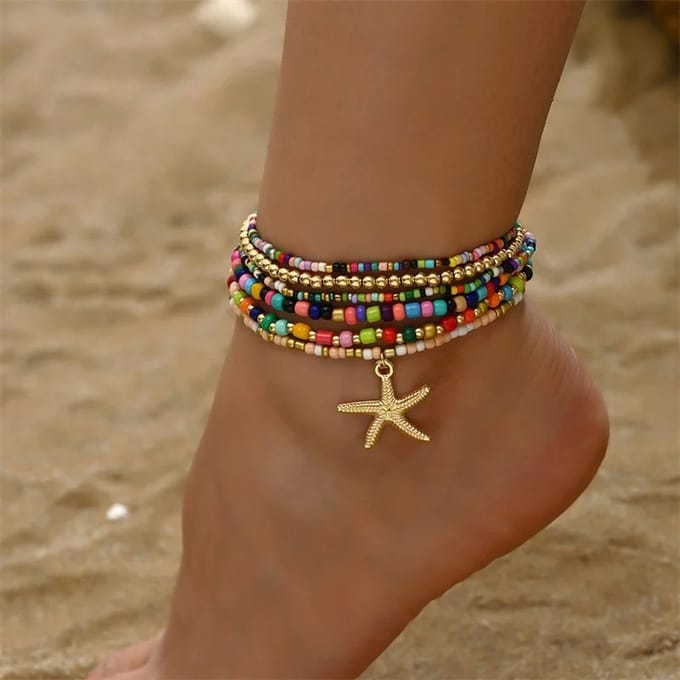 Sorprese enkelbandje - Starfish - Multicolor - enkelbandjes dames - cadeau - model E