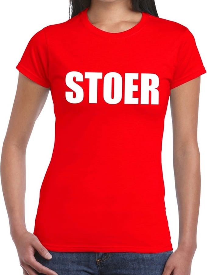 Stoer tekst t-shirt rood dames S