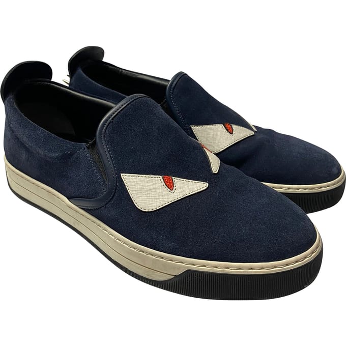 Fendi Monster 3D Ogen Slip-On Sneakers in Marineblauw Suède