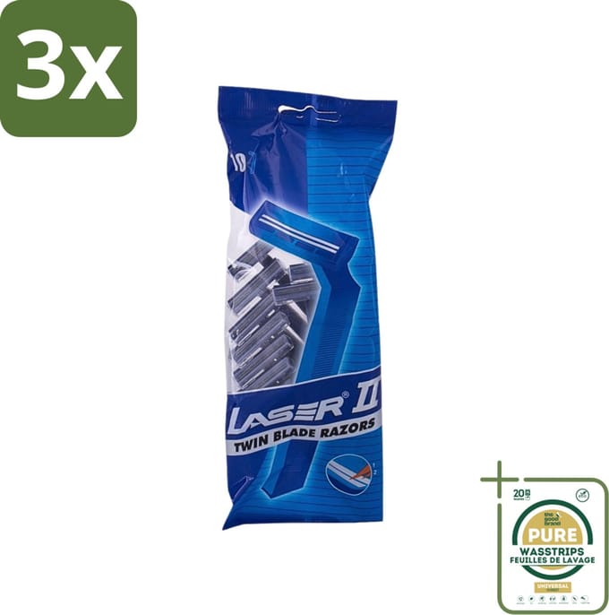 3 x Laser 2 - Ready Razor - Wegwerp - Voor Mannen - 10 Mesjes - Grootverpakking - Scheermesjes - Wegwerp Scheermesjes - Laser 2 Scheermesjes - 2-bladige Scheermesjes - Scheerbeurt