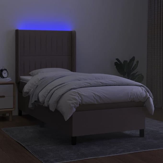 vidaXL - Boxspring - met - matras - en - LED - stof - taupe - 90x190 - cm
