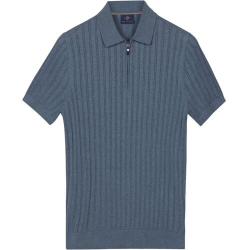 Baileys Polo Zip Collar Drop Needle Knit Stripe Texture Riviera Blue / male
