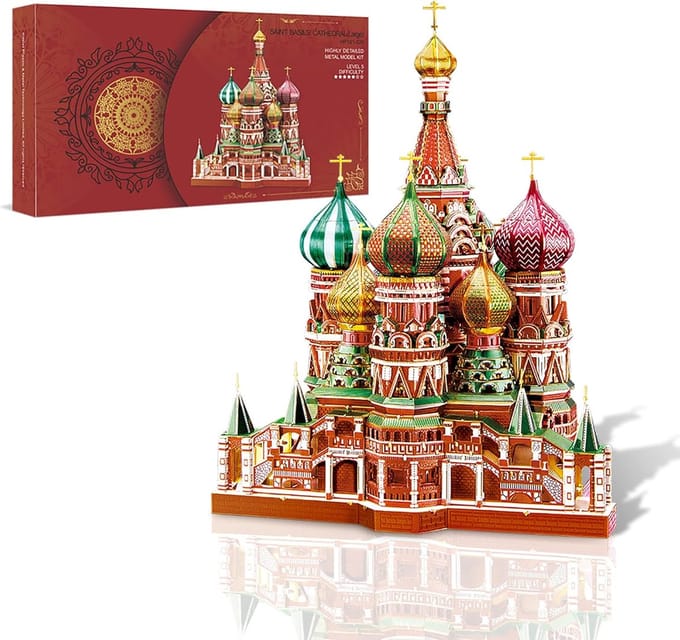 Metalen Puzzel Kathedraal - 3D Bouwpakket - Creatief Hobby - Gedetailleerd Metaalmodel - 12 x 2 x 22 cm - Basilius