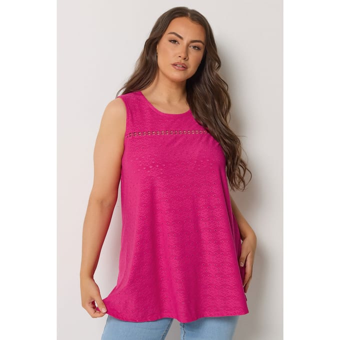 Yours Roze Mouwloze Top Met Broderie Anglaise Size 48