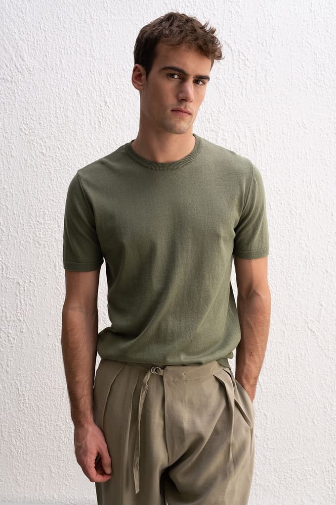 Heren Crew Neck Geribbelde T-shirt