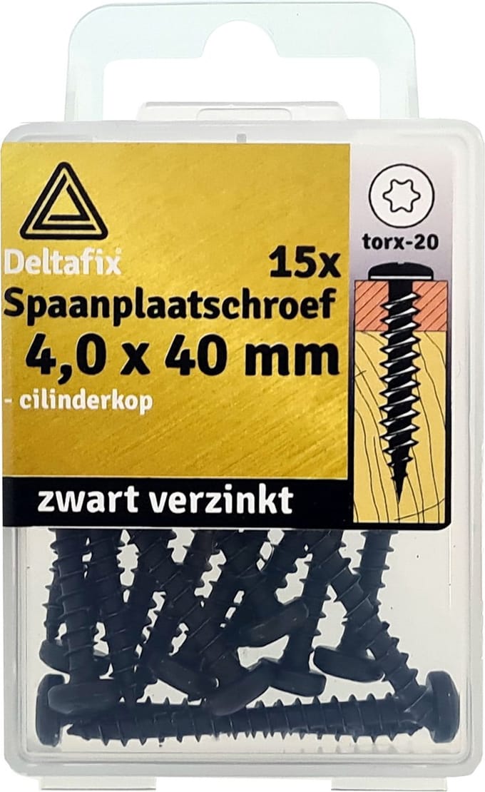 Deltafix spaanplaatschroef cilinderkop / torx / zwart verzinkt 4.0 x 40 mm 15 st.