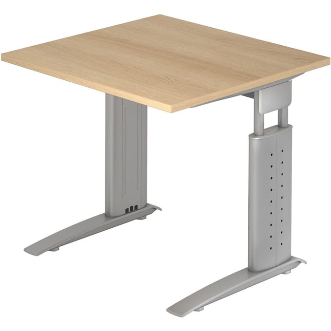UNDA 8 S | Bureau - 80 x 80 Eiken/Zilver Tafelhoogte I In hoogte verstelbaar
