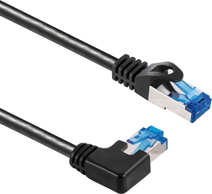 CAT 6a Internetkabel / netwerkkabel - 2 meter - Haaks links - Zwart - Tot 10 Gbit - 100% koperen kern
