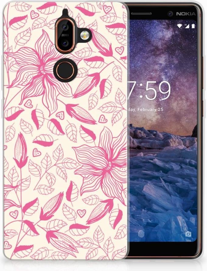 Nokia 7 Plus TPU Case Pink Flowers