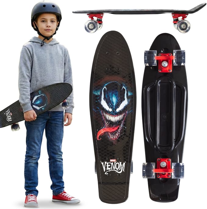 MARVEL VENOM Fish Skateboard voor jongeren, deck 67 cm, antislipboard, stabiel tot 100 kg