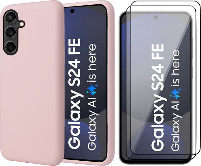 Hoesje geschikt voor Samsung Galaxy S24 FE - 2x Screenprotector Volledig Dekkend Glas - Mat Back Case Roze