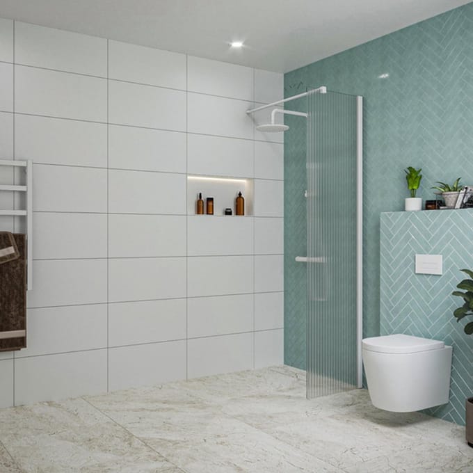 FugaFlow Eccelente Vetro inloopdouche badkamer - 50x200cm - ribbelglas - wandarm - mat wit