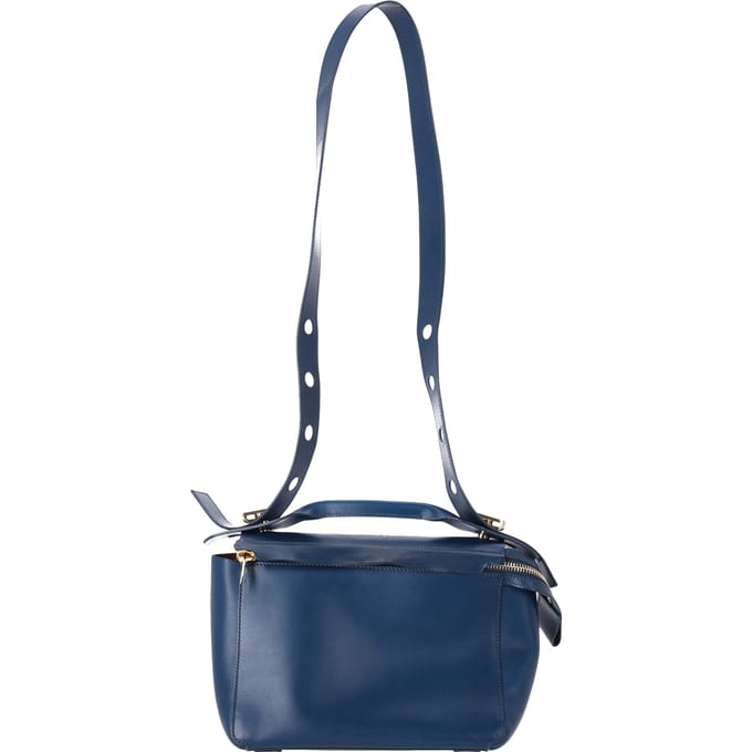 Sophie Hulme Grote Bolt Schoudertas in Marineblauw Leren