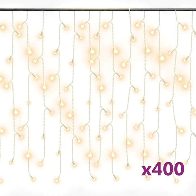 vidaXL - Lichtgordijn - met - 400 - LED's - en - 8 - functies - 10 - m - warmwit