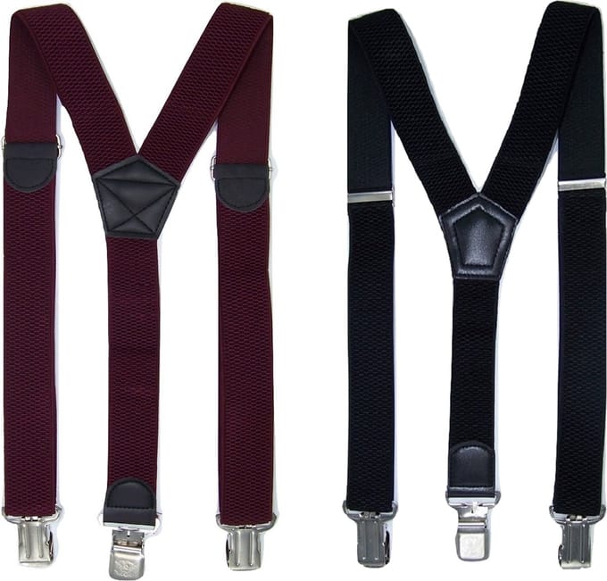 Zwarte en Bordeaux Bretels met stevige sterke brede stalen clips Duo Pack