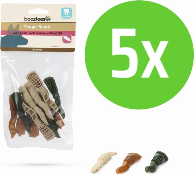 Beeztees Veggie Tandpasta Mix - hondensnack - 7,5 cm - 12 Stuks - 5 zakken