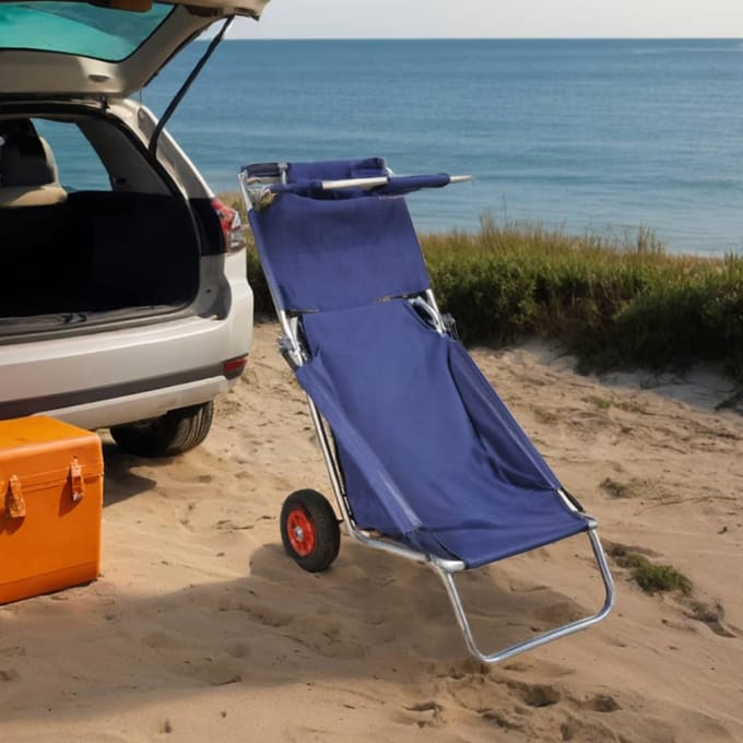 vidaXL - Strandtrolley - met - wielen - draagbaar - en - inklapbaar - blauw