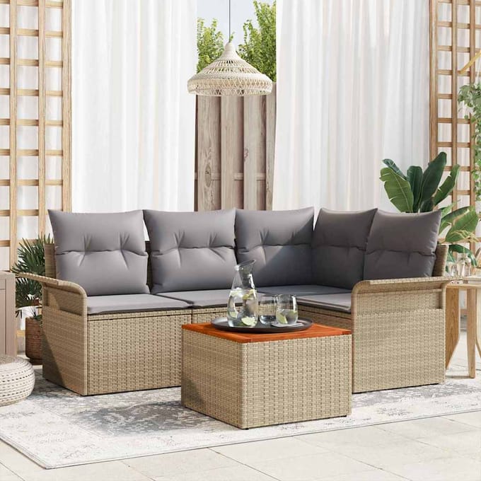 vidaXL - Tuinbank - Set - 5 - st - Beige - poly - rattan