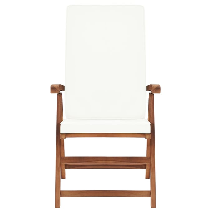 vidaXL - Verstelbare - klapstoelen - met - kussens, - 2 - stuks, - massief - teakhout, - crèmekleurig.