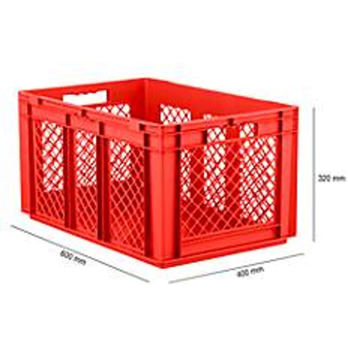 Eurobox serie EF 6321, van PP, inhoud 63,7 l, geperforeerde wanden, rood, open handgreep