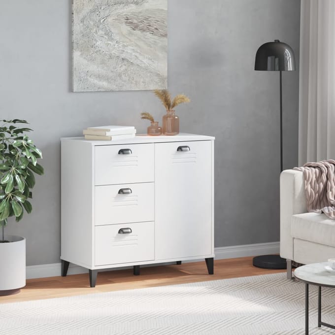 vidaXL - Dressoir - VIKEN - 80x40x80 - cm - bewerkt - hout - wit