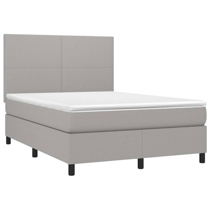 vidaXL - Boxspring - met - matras - en - LED - stof - lichtgrijs - 140x200 - cm