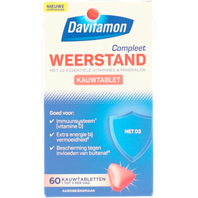 Davitamon Compleet Weerstand - Kauwvitamines - Multivitamine - aardbei - 60 tabletten