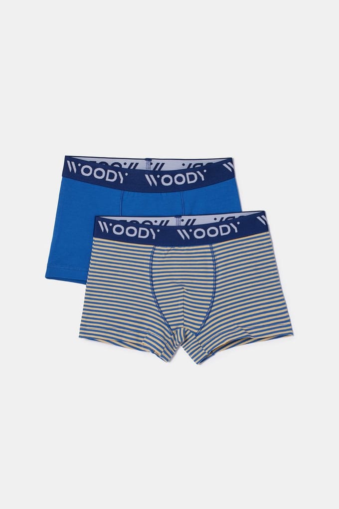 Woody Jongens boxer set blauw + streep - maat 152/12J