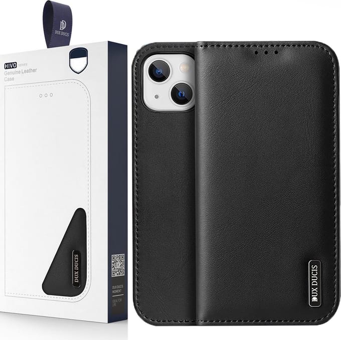 Dux Ducis Hivo Leather Flip Case Genuine Leather Cover Card & Document Wallet iPhone 14 Plus Black
