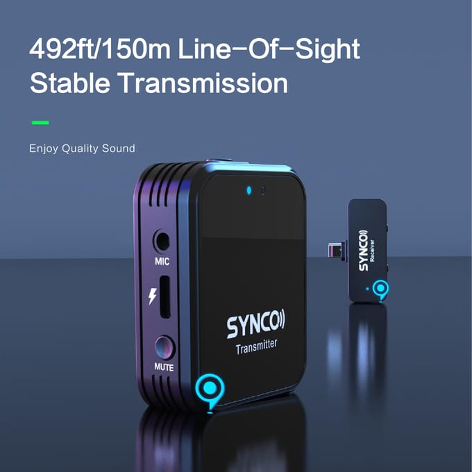 SYNCO G1L 2.4G draadloos microfoonsysteem met clip-on zender en mini type-C ontvanger 150M Lightning