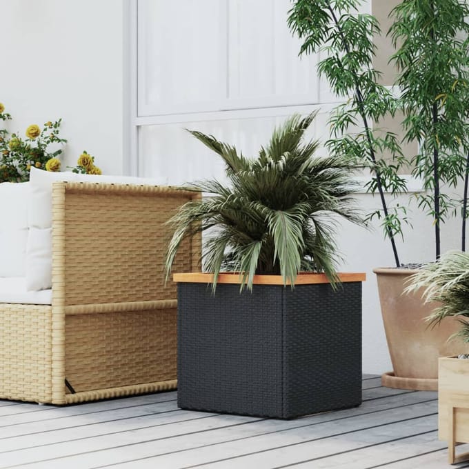 vidaXL - Plantenbak - 40x40x40 - cm - poly - rattan - zwart