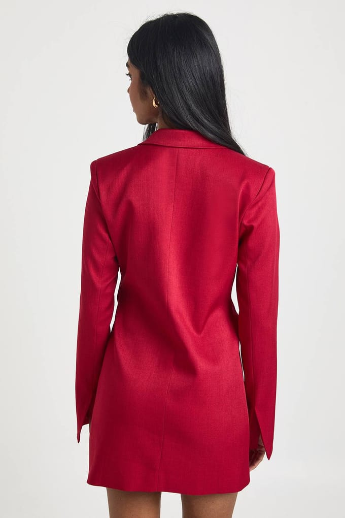 boohoo Dames Wikkel Strikceintuur Detail Blazer Jurk | Kersen | Maat: 38