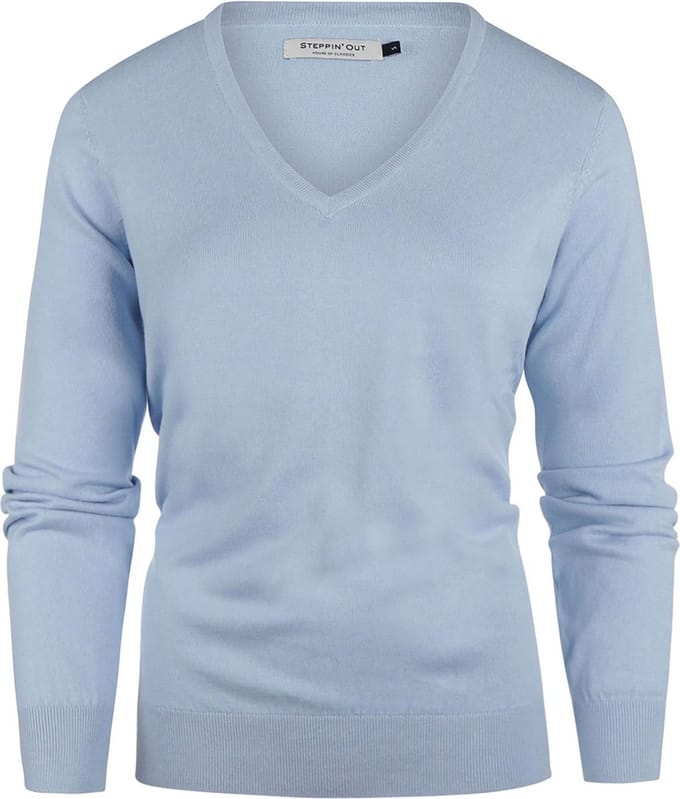 Steppin' Out Trui Cashmere Dames V-hals Lichtblauw - Maat M - Heren - Pullovers