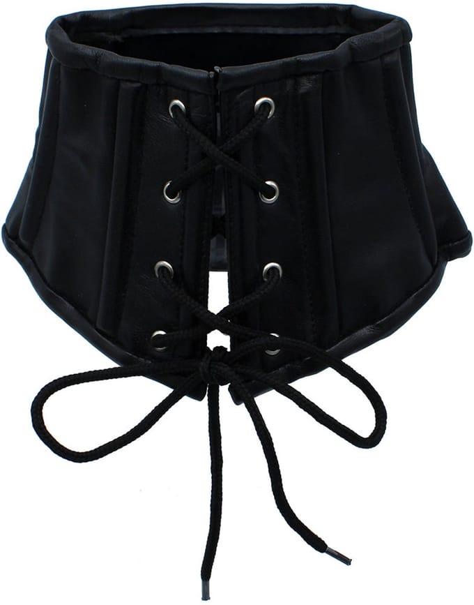Kiotos - Zwart Lederen Lace-Up Corset Collar